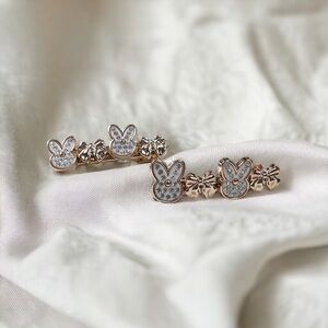 Set of White Rabbit with Rhinestones Bow Rodegold Metal Hairclips